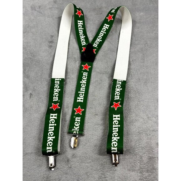 Heineken Beer Bier Bretels Suspenders Men's One Size White Green Adjustable - Picture 3 of 6